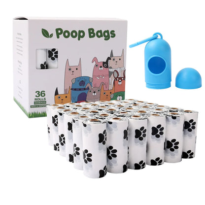 White Dog Poop Bag with Dispenser Paw Print Eco EPI Pet Waste Bag Holder Poop Bags