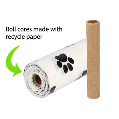 White Dog Poop Bag with Dispenser Paw Print Eco EPI Pet Waste Bag Holder Poop Bags