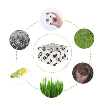 White Dog Poop Bag with Dispenser Paw Print Eco EPI Pet Waste Bag Holder Poop Bags