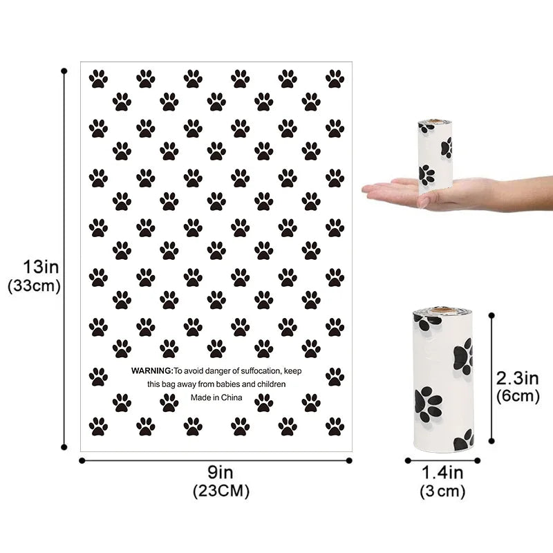 White Dog Poop Bag with Dispenser Paw Print Eco EPI Pet Waste Bag Holder Poop Bags